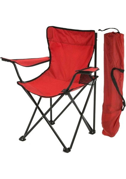 Rejisör Katlanır Kamp Sandalyesi Çantalı Piknik Plaj Balıkçı Kullanımı için Kırmızı