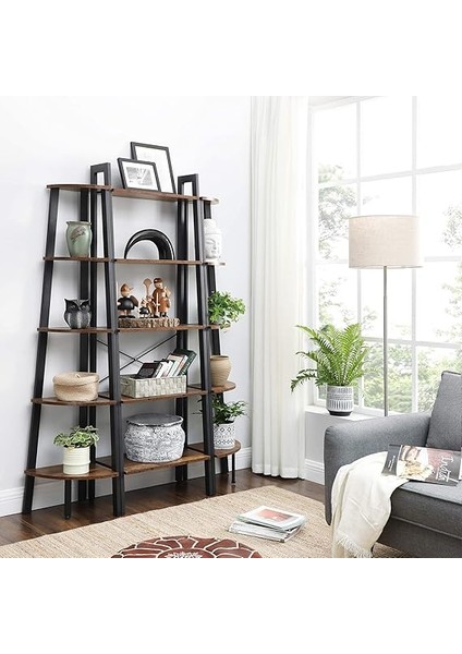 Köşe Rafı, Kitaplık 5 Katlı, Merdiven Raf, Saklama Dolabı, Oturma Odası Için Elbise Askısı, Endüstriyel Tarzda, Çelik Çerçeveli, Rustik Kahverengi ve Siyah LLS35X fırsatları