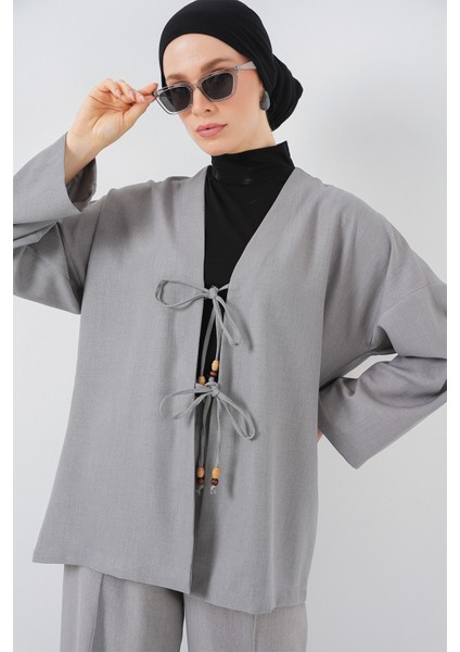 Kadın Keten Kimono Ikili Takım 6727 - Gri fırsatları