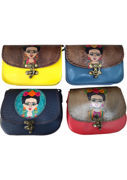 El Yapımı Hakiki Deri Frida Kahlo Desenli Mini Kadın Çapraz Çanta - El Boyaması Vintage Tarz Omuz Çantası - Sanatsal El Işçiliği Tasarım fırsatları