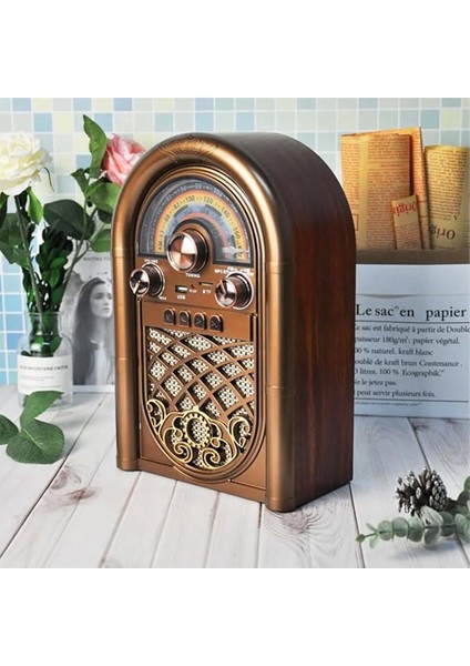 Retro Radyo Taşınabilir Bluetooth Speaker ve Hoparlör Ahşap Kaplama Klasik Antika Tarzı Iç ve Dış Mekan Multiband USB Girişli Dekoratif Klasik Radyo R-1950-BTL (Açık Kahverengi R-1950-BTL)