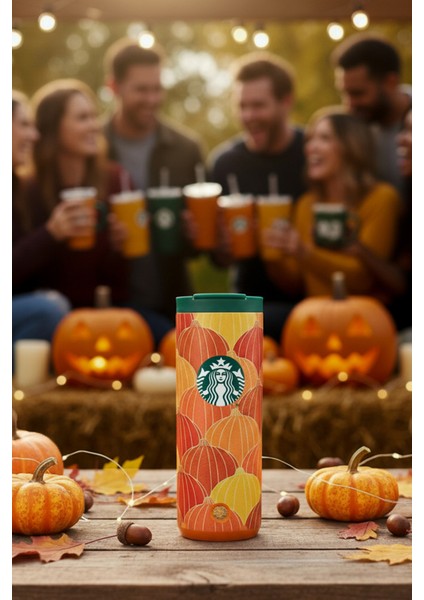 Balkabağı Tasarımlı Paslanmaz Çelik Termos Turuncu 473ML fiyatları