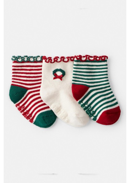 Kız Bebek Desenli 3lü Çorap