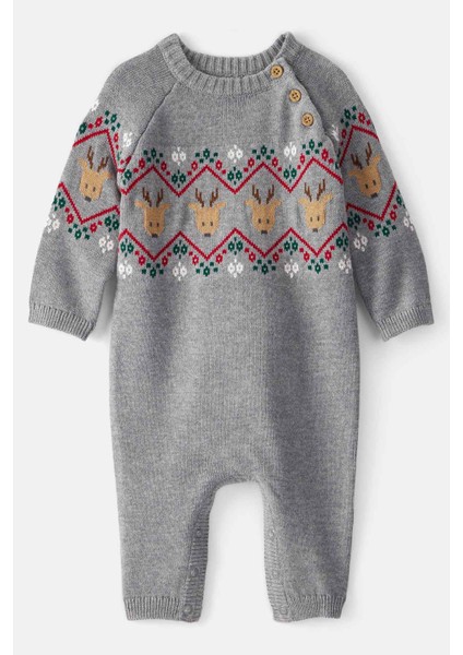 Erkek Bebek Gri Kapüşonlu Tulum