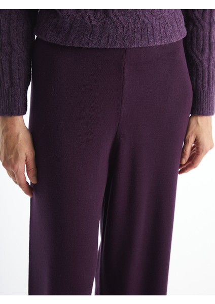 Yeni Sezon Beli Lastikli Düz Geniş Paça Kadın Triko Pantolon modelleri