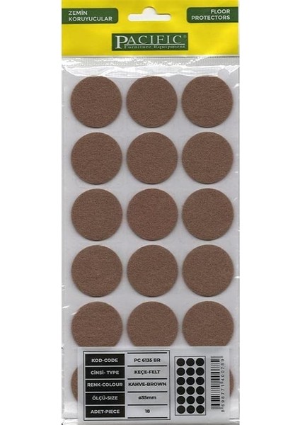 Mobilya Altı Yapışkanlı Zemin Koruyucu Ses Kesici Keçe Felt 35 mm Kahve
