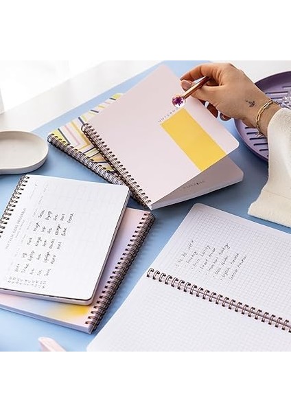 A5 Spiralli Karton Kapak Kareli Okul Defteri 80 Yaprak 4'lü Set - Ders Programlı - Renkli fiyatları