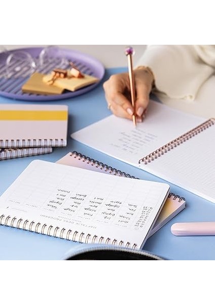 A5 Spiralli Karton Kapak Kareli Okul Defteri 80 Yaprak 4'lü Set - Ders Programlı - Renkli indirimleri