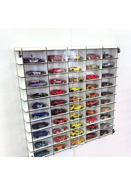 Kapaklı 1/64 Ölçek 50ARAÇ Hotwheels Matchbox Metal Araç Uyumlu Model Oyuncak Araba Rafı-Beyaz indirimleri