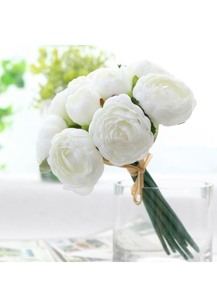 Yapay Çiçek 10 Lu Beyaz Şakayık Demeti Uzun Ömürlü Erengül Gelin Buketi Aksesuar