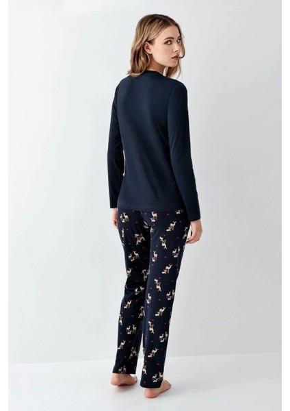 Kadın Yılbaşı Temalı %100 Pamuklu Uzun Kollu Bisiklet Yaka Pijama Takımı modelleri