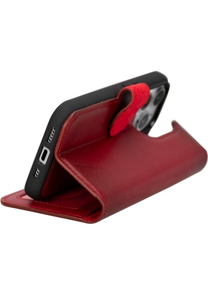 Apple iPhone 15 Pro Uyumlu Deri Cüzdanlı Kılıf Mwwn V4EF Kırmızı modelleri