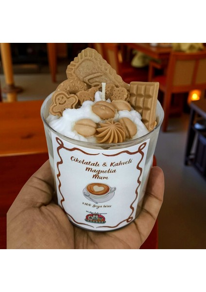 Çikolatalı & Kahveli Magnolia Mum – El Yapımı Soya Wax Kokulu Dekoratif Mum (Tatlı Tasarım) modelleri