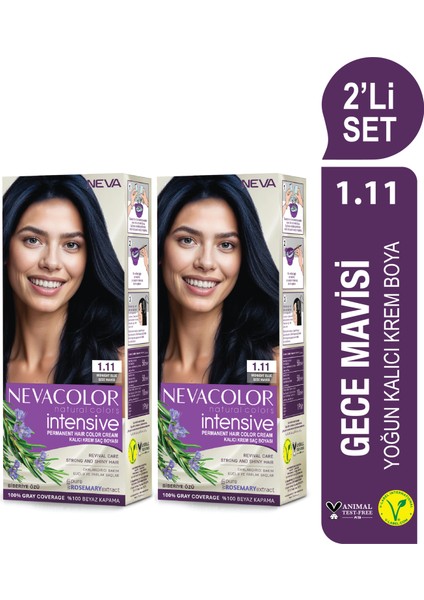 Intensıve 2\'li Set 1.11 Gece Mavisi Kalıcı Krem Saç Boyası Seti