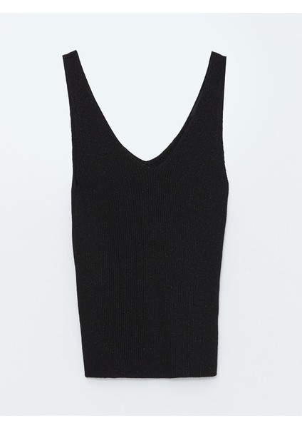 Yeni Sezon V Yaka Parlak Görünümlü Kadın Triko Atlet indirimleri