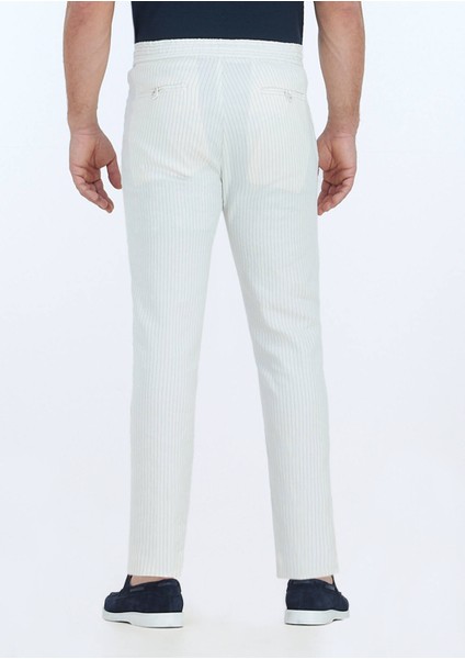 Ekru Çizgili Dokuma Jogging Fit Casual Keten Karışımlı Pantolon fırsatları