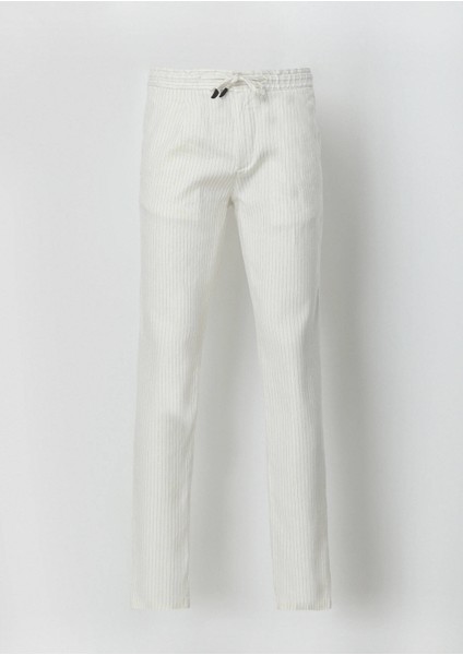 Ekru Çizgili Dokuma Jogging Fit Casual Keten Karışımlı Pantolon indirimleri