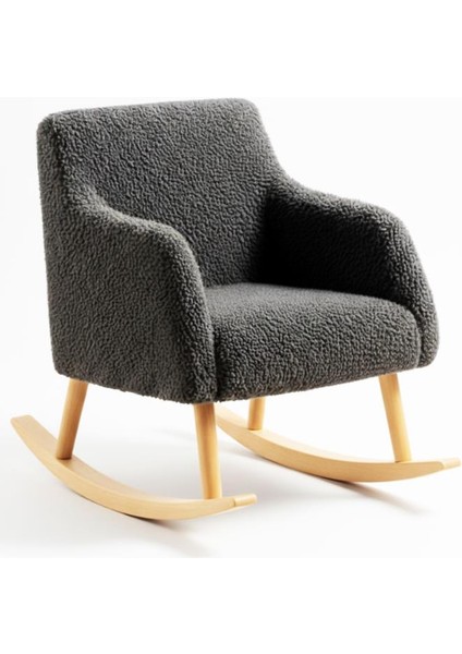 Loop Sallanan Sandalye – Antrasit Teddy Kumaş | Doğal Ahşap Ayaklı Berjer - Sallanan Koltuk fiyatları