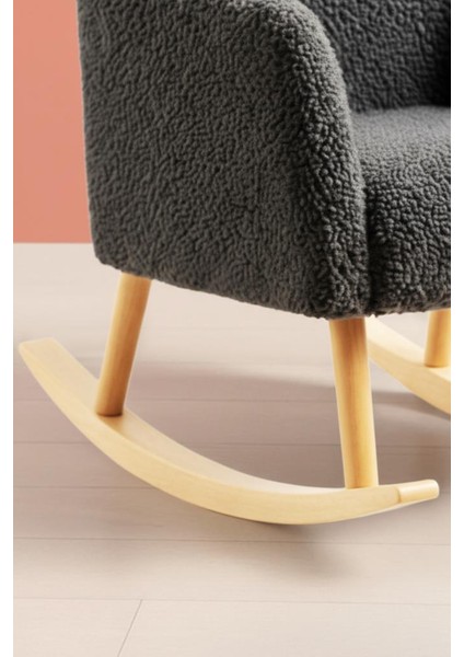 Loop Sallanan Sandalye – Antrasit Teddy Kumaş | Doğal Ahşap Ayaklı Berjer - Sallanan Koltuk fırsatları