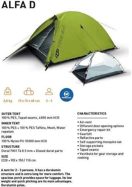 Alfa-D 2 Kişilik 4 Mevsim Çadır modelleri
