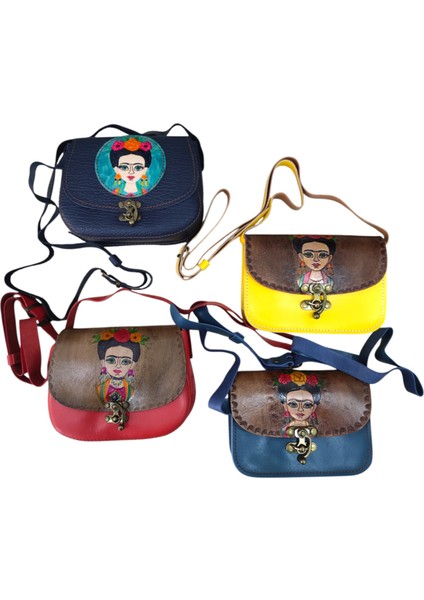 El Yapımı Hakiki Deri Frida Kahlo Desenli Mini Kadın Çapraz Çanta - El Boyaması Vintage Tarz Omuz Çantası - Sanatsal El Işçiliği Tasarım modelleri