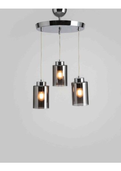 Camlı Krom 3'lü Modern Avize