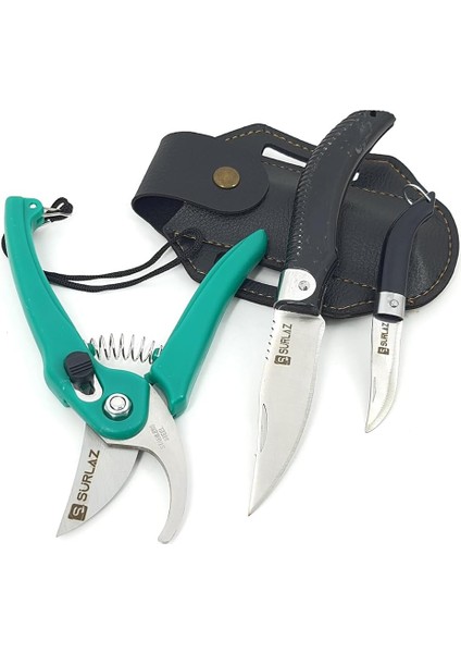 Bahçıvan Seti – Budama Makası, Bahçe Çakısı ve Deri Kılıf – Paslanmaz Çelik Bıçaklı Bitki ve Dal Kesme Seti