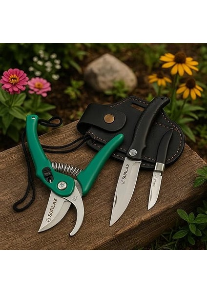 Bahçıvan Seti – Budama Makası, Bahçe Çakısı ve Deri Kılıf – Paslanmaz Çelik Bıçaklı Bitki ve Dal Kesme Seti modelleri