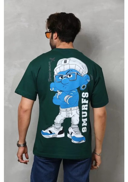 Unisex Basic Bisiklet Yaka Oversize T-Shirt - Yeşil modelleri