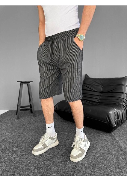 Su Yolu Çizgili Cepli Şort- Siyah modelleri