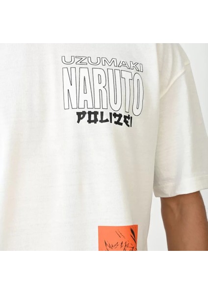 Unisex Bisiklet Yaka Baskılı Oversize T-Shirt - Beyaz fırsatları