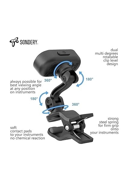 Clip-On Akort Cihazı, Tft Ekran, Şarj Edilebilir, Gitar, Ukulele, Keman Bas, Tüm Enstrümanlar Için, Kromatik 410 – 460 Hz Kalibrasyon, Güçlü Işıkta Iyi Okunabilir indirimleri