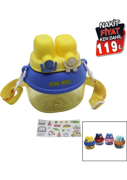 Yüz Modeli - 2 Kilitli Kapak Renkli Mika Kristal Suluk Matara Pipetli - Naylon Çantalı - Askılı 1280ML (5047) fiyatları