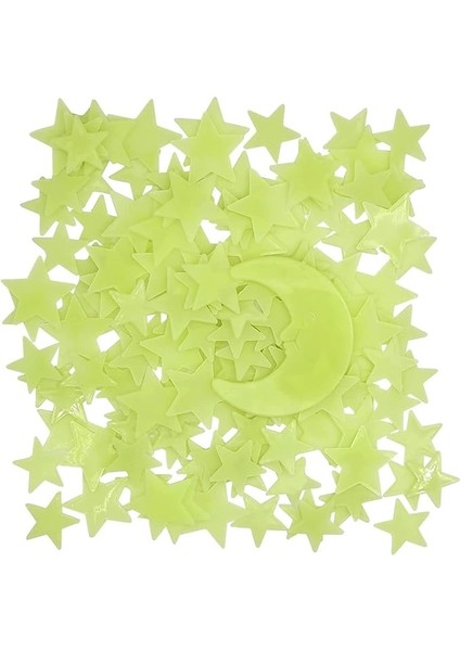 Sticker Karanlıkta Parlayan Fosforlu Ay ve Yıldız Tasarımlı Dekoratif (50 Adet Yıldız)