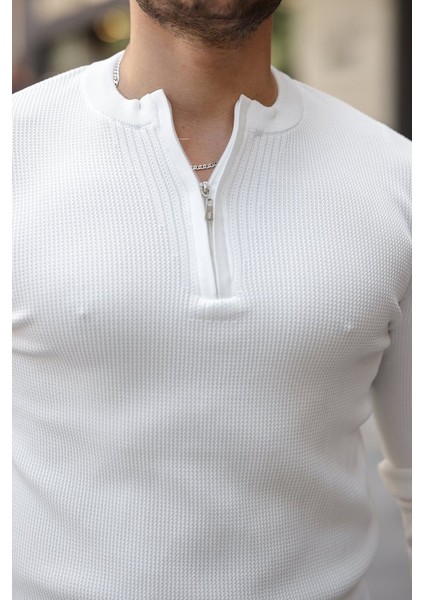 Erkek Fermuarlı Bisiklet Yaka Dokulu Uzun Kollu Triko modelleri