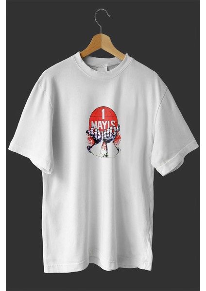 1 Mayıs Emekçilerimiz Için Özel Tasarım 1 Mayıs Dünya Baskılı T-Shirt - Beyaz