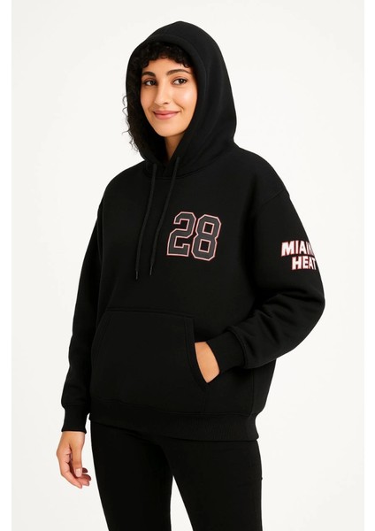 Üç Iplik Kapüşonlu Ön ve Arka Baskılı Sweatshirt Hoodie - Siyah modelleri