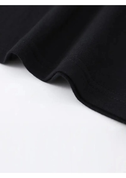 Baskılı Oversize Bisiklet Yaka T-Shirt - Siyah modelleri