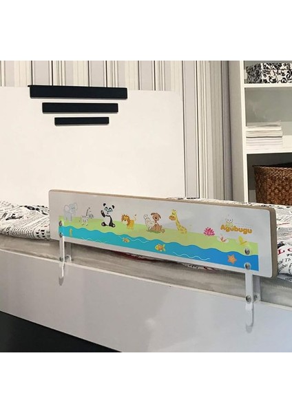 Baby AGU-088-9-3-DSN Hayvan Desenli Ahşap Yatak Bariyeri 90X30, Beyaz