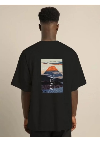 Unisex Bisiklet Yaka Baskılı Oversize T-Shirt - Siyah fırsatları