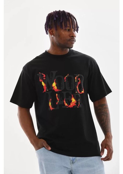 Unisex Baskılı Oversize T-Shirt - Siyah modelleri