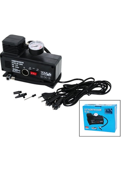 2ın1- Fişli - Oto Çakmaklık Tek Piston Kompresör Ac/dc - 12V-230V - 250PSI (4940)