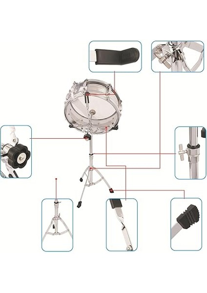 Standı, Paslanmaz Çelik Çift Destek Tripod 21.65-23.62IN Ayarlanabilir Yükseklik, Taşınabilir Davul Uygulama Pad 14 Ila 10IN Trampet, Davul Pad, Elde Davul modelleri
