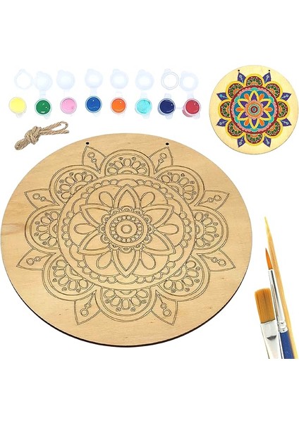 Inside Güneş Mandala Ahşap Boyama Tuval Seti Hediye Hobi Kiti 20 cm