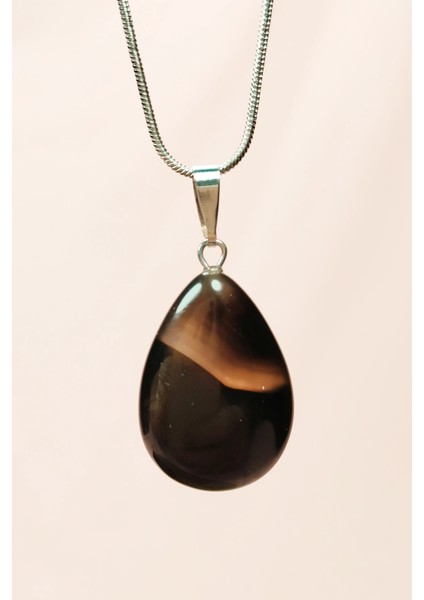 Onix Kuvars Doğal Taşı Zincirli El Yapımı Kolye Uç: 2 cm Zincir: 20 cm Kutulu fırsatları