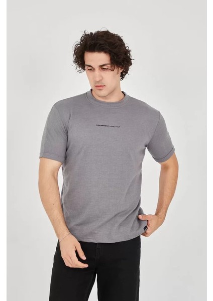 Unisex Jakar Kumaş Slim Fit T-Shirt - Boyalı Gri