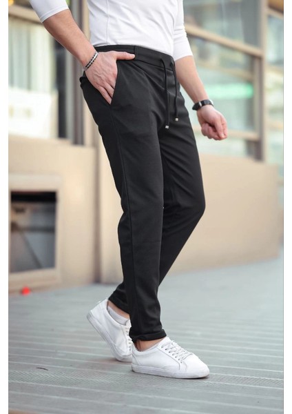 Erkek Diagonel Mikro Dokulu Cepli Beli Lastilki Pantolon - Siyah modelleri