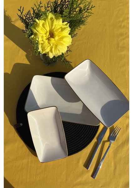 Heyf Beyaz Gold 3'lü Seramik Kayık Tabak