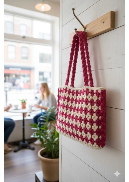 Çiçek Desen Kağıt Ip Tığ Işi El Örgüsü Çanta