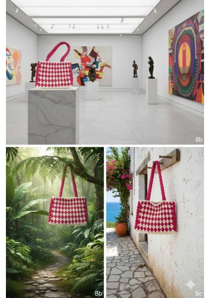 Çiçek Desen Kağıt Ip Tığ Işi El Örgüsü Çanta